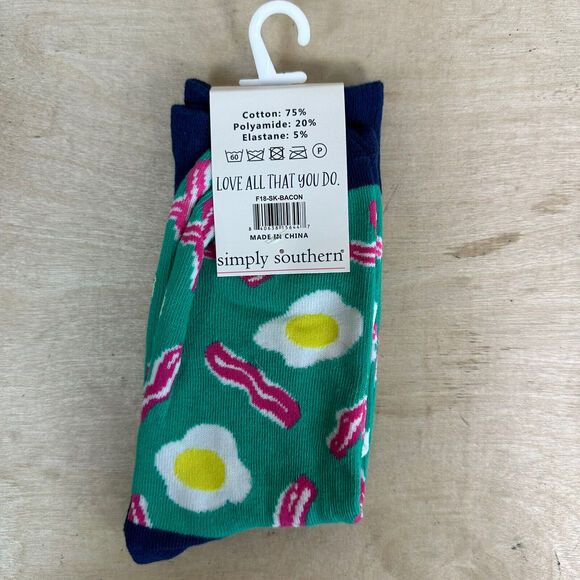 NWT Pair Simply Southern Preppy Sock Co. Socks Bacon & Eggs Breakfast W5-10 M6-9 - Picture 2 of 4